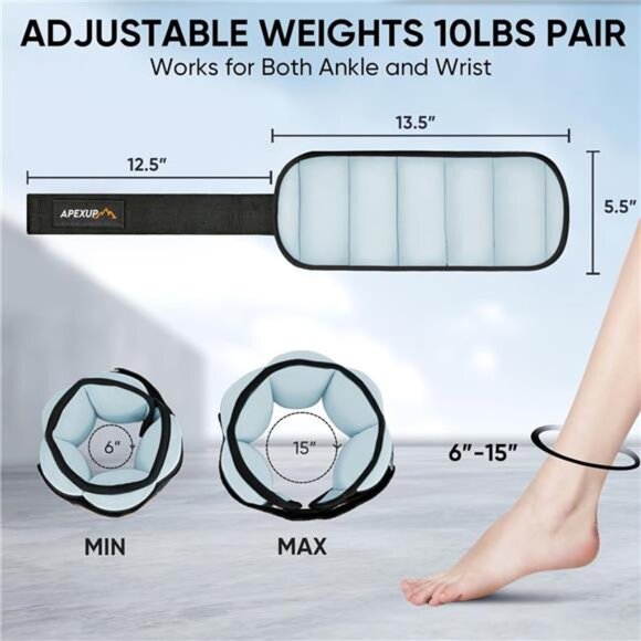 APEXUP 10lbs/Pair Adjustable Ankle Weights for Women and Men, Modularized Leg - Picture 2 of 7